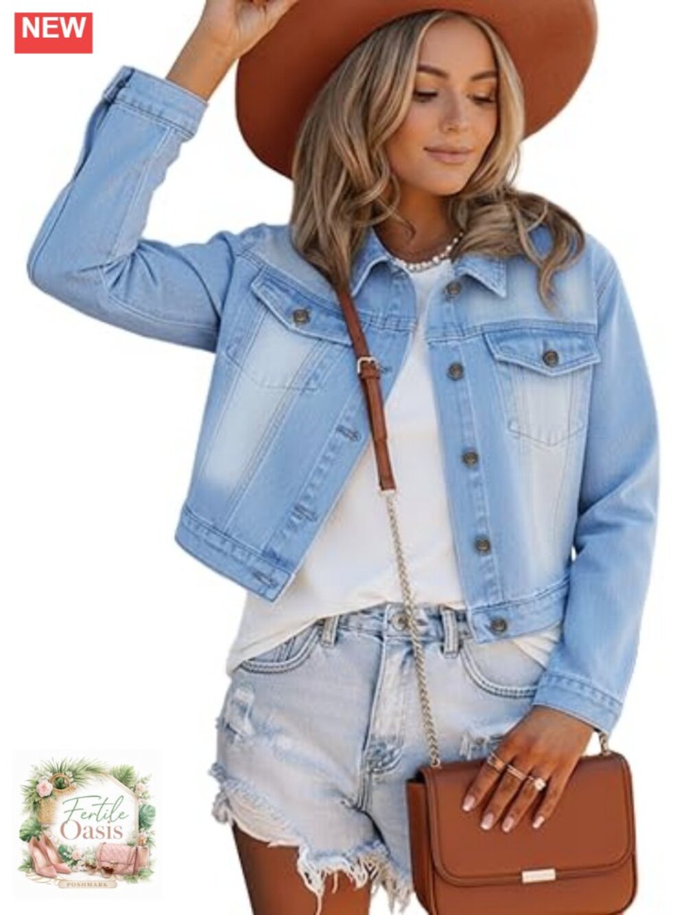 Crop Denim Jacket Women Lightweight 4 Pockets Stretchy Casual Button Up